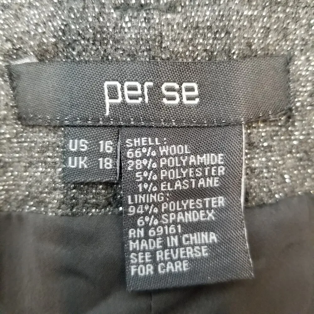 Per Se Women's Gray Silver Wool Blend Flat Front Wide Leg Dress Pants Size 16